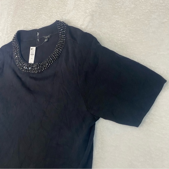 Talbots Sweater Womens Plus 2X Black Pullover Top Knit Short Sleeve Beaded Neck - Picture 2 of 11
